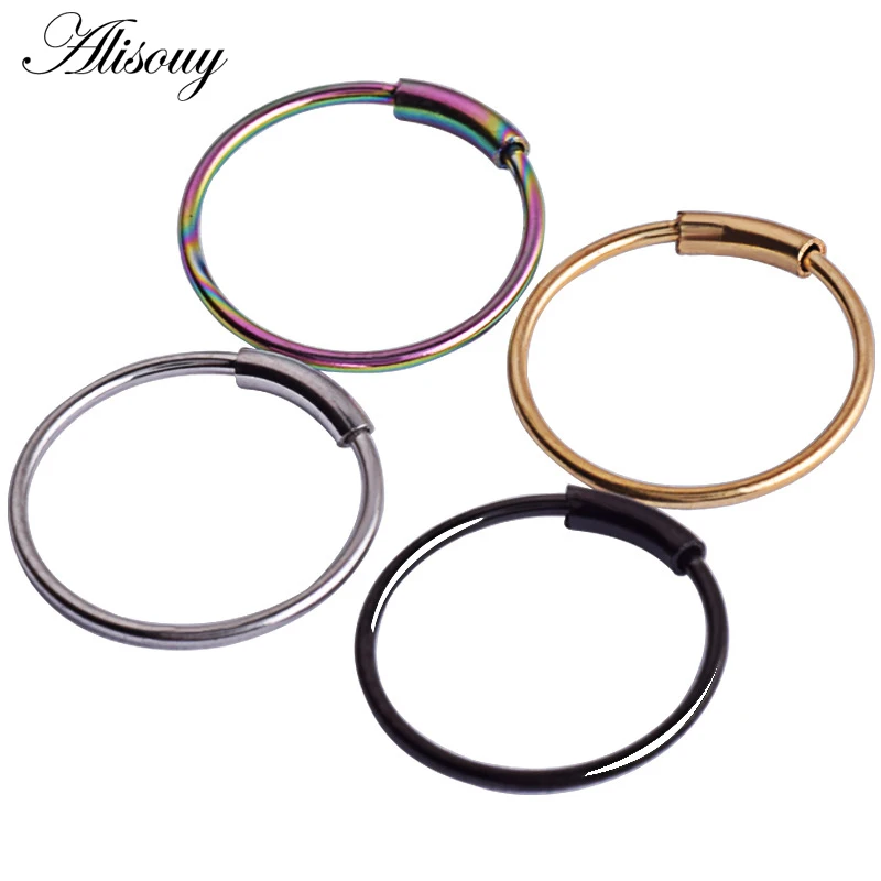 Alisouy 1pc 22G Steel Hinged Clicker Seamless Piercing Nose Ring Hoop Lip Ear Ring 6/8/10/12mm Body Jewelry Piercing Clip Gift