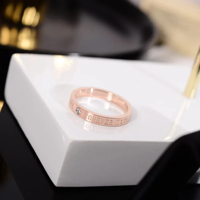 YUN RUO 2018 Love Forever Couple Rings Rose Gold Silver Color Fashion Titanium Steel Jewelry Wedding Ring Birthday Gift Woman