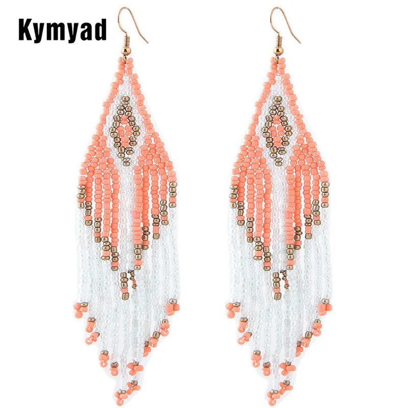 Kymyad Brincos Bohemian Beads Tassel Drop Earrings For Women Vintage Fashion Jewelry Ethnic Statement Long Fringe Boho Earring