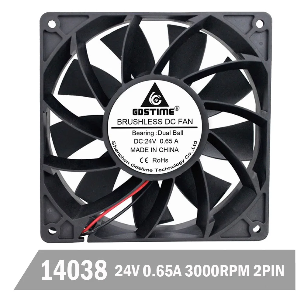 

Gdstime DC 24V 0.65A 140mm 140mm x 140mm x 38mm Cooling Fan High Wind Pressure Computer Case Fan Industry Axial Fan