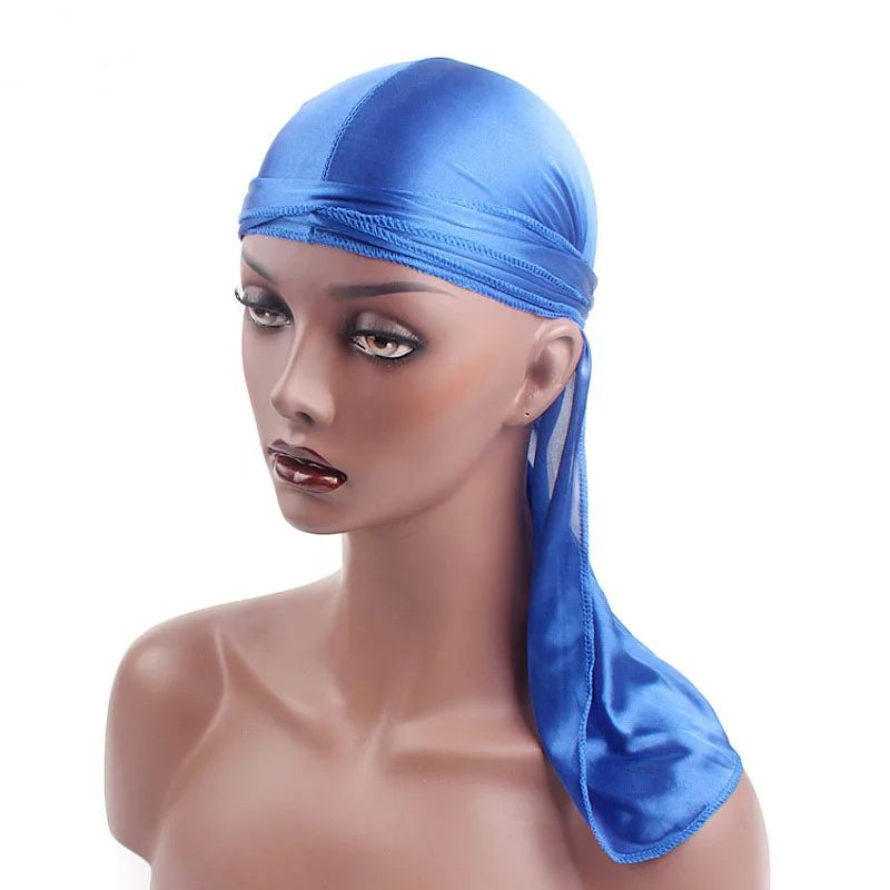 2020 Baru Unisex Panjang Sutra Satin Durags Sorban Topi Wig Doo Durag Biker Headwrap Kemo Cap Topi Pria Wanita aksesoris Rambut