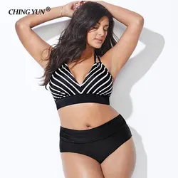 CHING YUN Plus size bikini high waist swimsuit large size halter swimwear women retro bathing suit plus size push up swimsuit