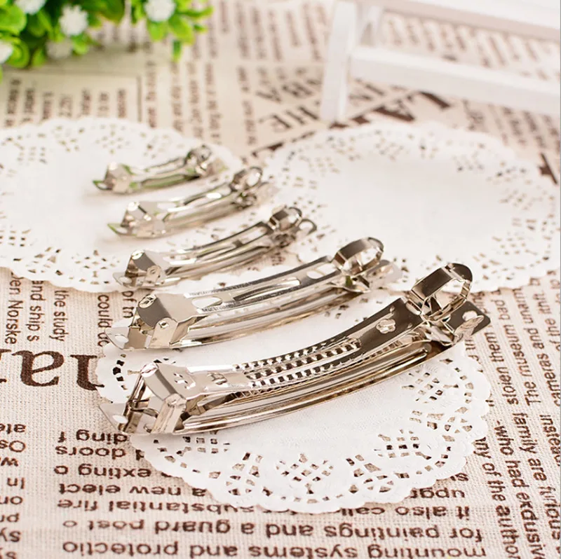 10pcs French Barrette Style Spring Hair Clips Automatic Clip Blank Width Setting Rhodium Bow Hairpin Supplies For Jewelry Making