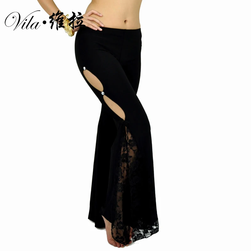 Professional Belly Dance Flank Openings Lace Trousers Pants Latin Dance Women Sexy Lacing Dance Pants