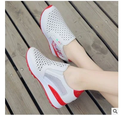 Summer Women Shoes Casual Cutouts Lace Canvas Shoes Hollow Floral Breathable Platform Flat Shoe White Black 23-25.5cm