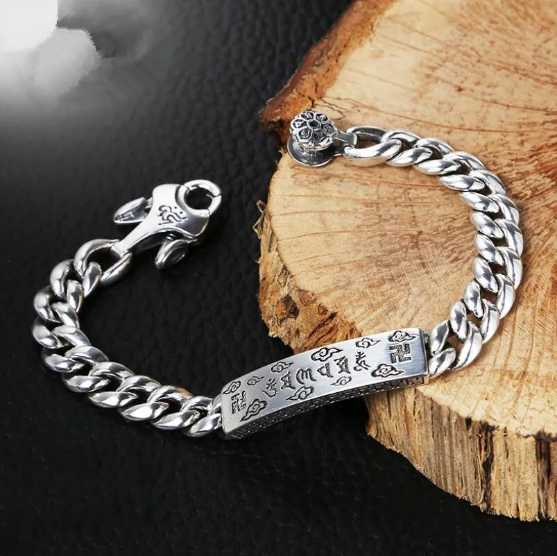 

925 Sterling Silver Fashion Jewelry men's six-character Mantra Silver S925 Chain Bracelet