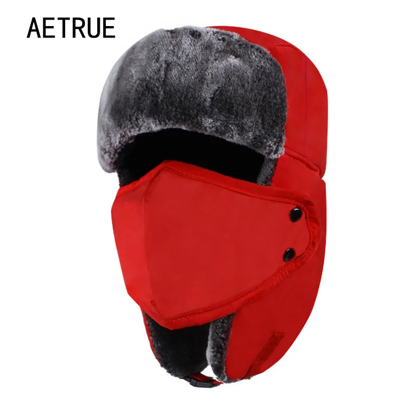 AETRUE Winter Women Bomber Hats Men Fur Warm Thickened Ear Flaps Winter Hats For Women Fashion Bomber Hat Earflap Caps New 2018