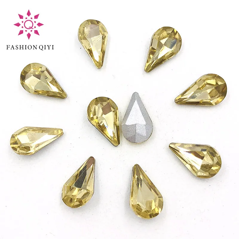 New arrival 5X8mm/6X10mm/8X13mm Light yellowTeardrop pointback pear shape Glass crystal rhinestones diy Nail art accessories