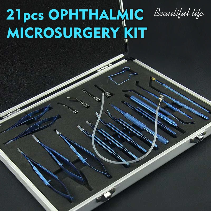 Ophthalmic Set Titanium Alloy Eye Instrument Eye Micro Tweezers Scissors Needle Holder Set Surgical Tools 21pcs