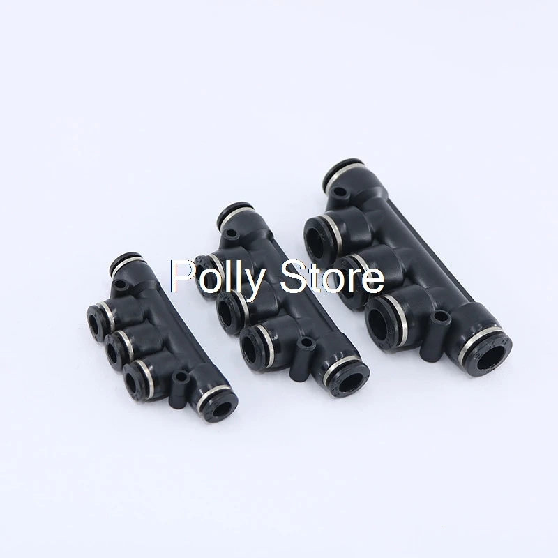 5Pcs Air Pneumatic 5 Ways PK-4 6 8 10 12mm Push in Connectors Quick Fittings Black