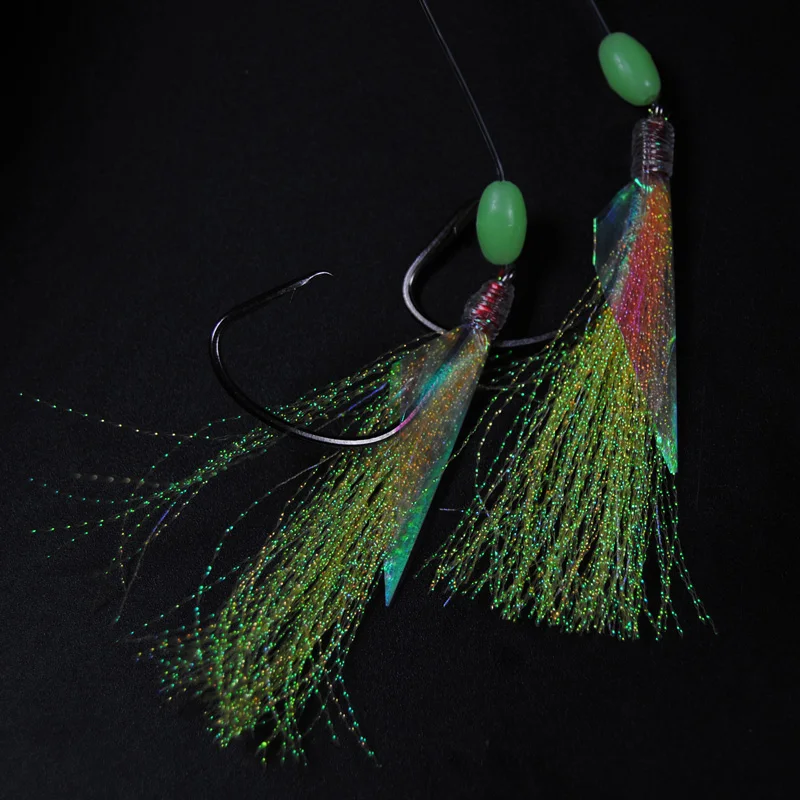 Bimoo 10Bags 5/0 Fish Skin Sabiki Rigs with Hooks Sea Fishing  Flasher Bait Rigs With Barrel Swivel Herring