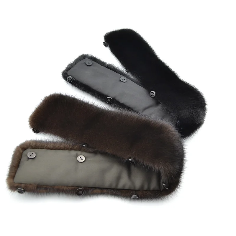 2020 FXFURS fashion new Winter Women Real Mink Fur Collar Warm Men Genuine Fur Stand Collar Black Brown Button Lining