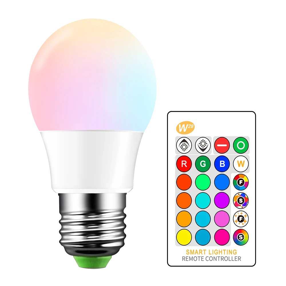 E27 RGB LED Bulb 5W 16 Color Changeable Lamp LED Spotlight+24Keys IR Remote Control AC85-265V Holiday Lighting bombilla led