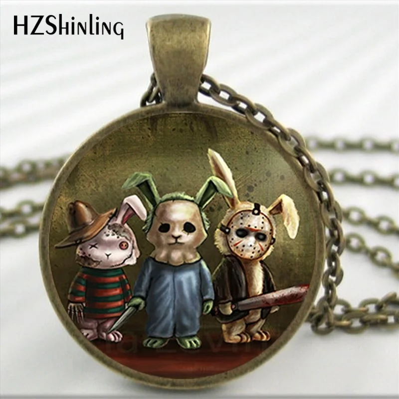 NS-00823 New Horror Bunny Necklace Glass Cabochon Heartless Bunny Pendant Jewelry Scary Horror Rabbit Necklace Easter HZ1