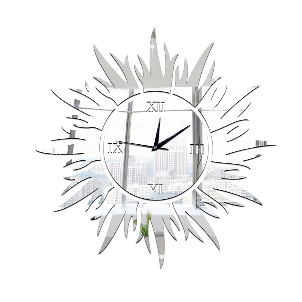 Europe hot Sale 3D sun  crystal decorative clock clock mirror clock quartz wall clock