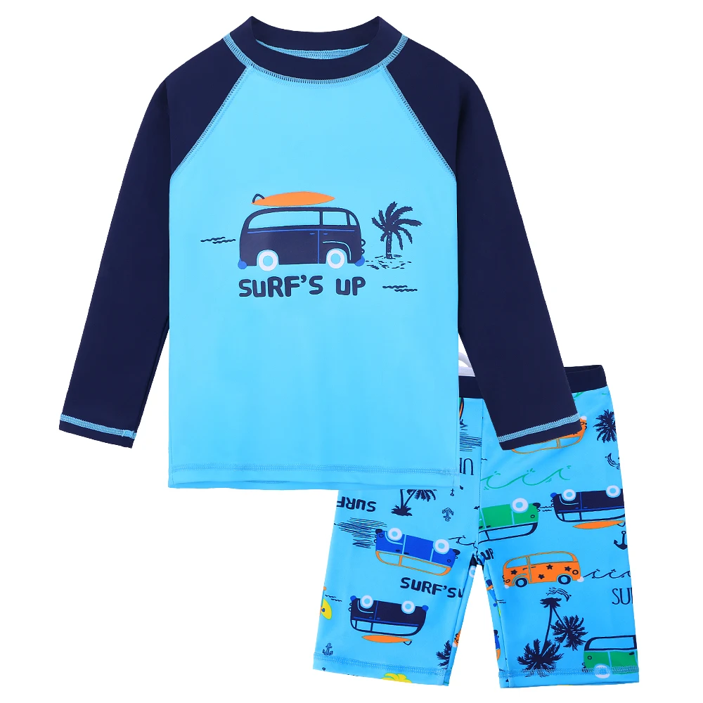 BAOHULU Boys Swimsuit Set Two Pieces UPF50+ UV Sun Protective Swimwear Cartoon Print Bathing Suit Summer Beachwear