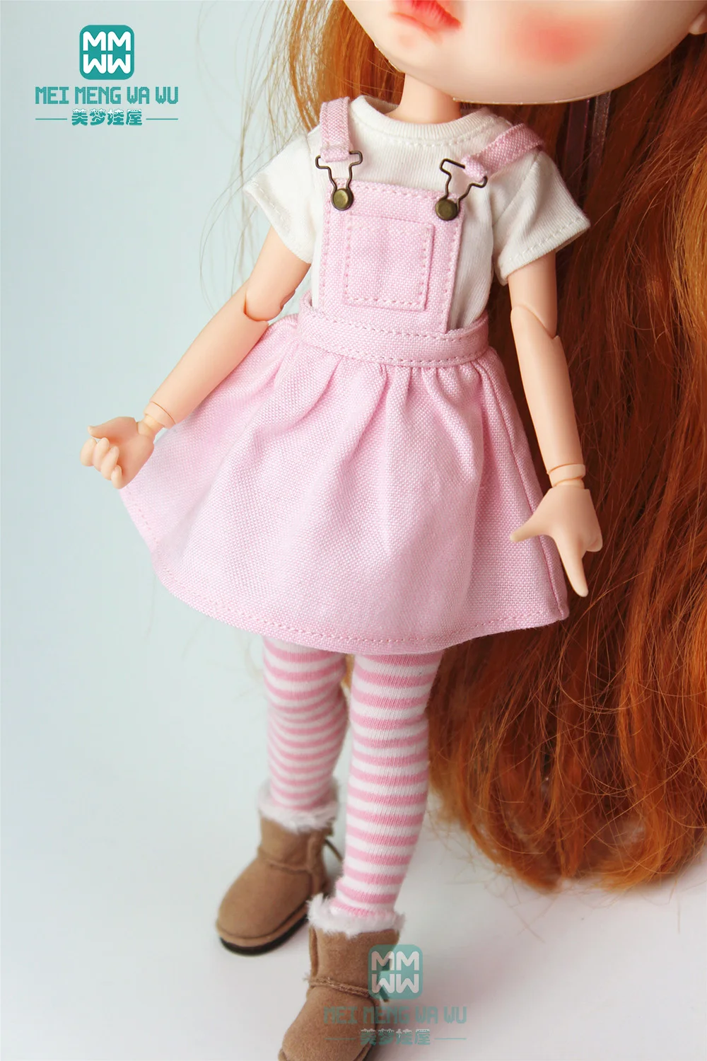 Clothes for doll fits 28-30cm Blyth Azone OB22 OB24 doll accessories fashion powder strap dress, T-shirt