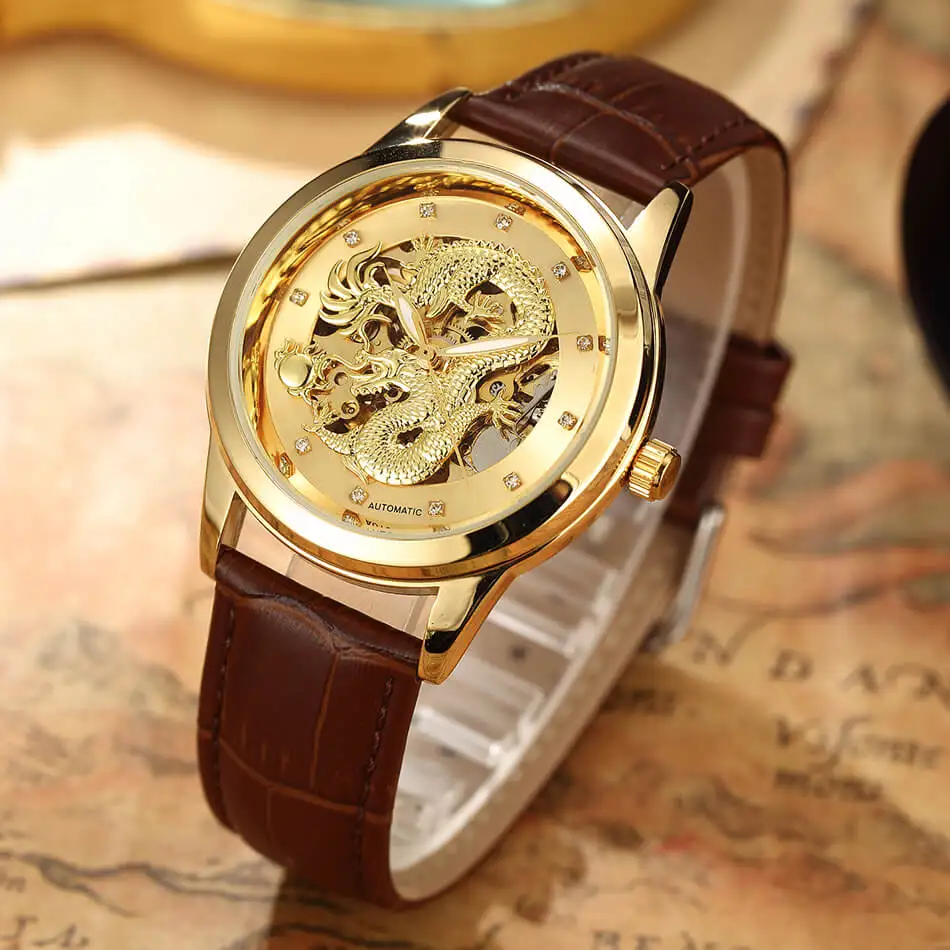 Dragon Automatic Mechanical Wristwatches Dress Leather Sports Skeleton Self Winding Clock Men Women Gifts relogios masculino