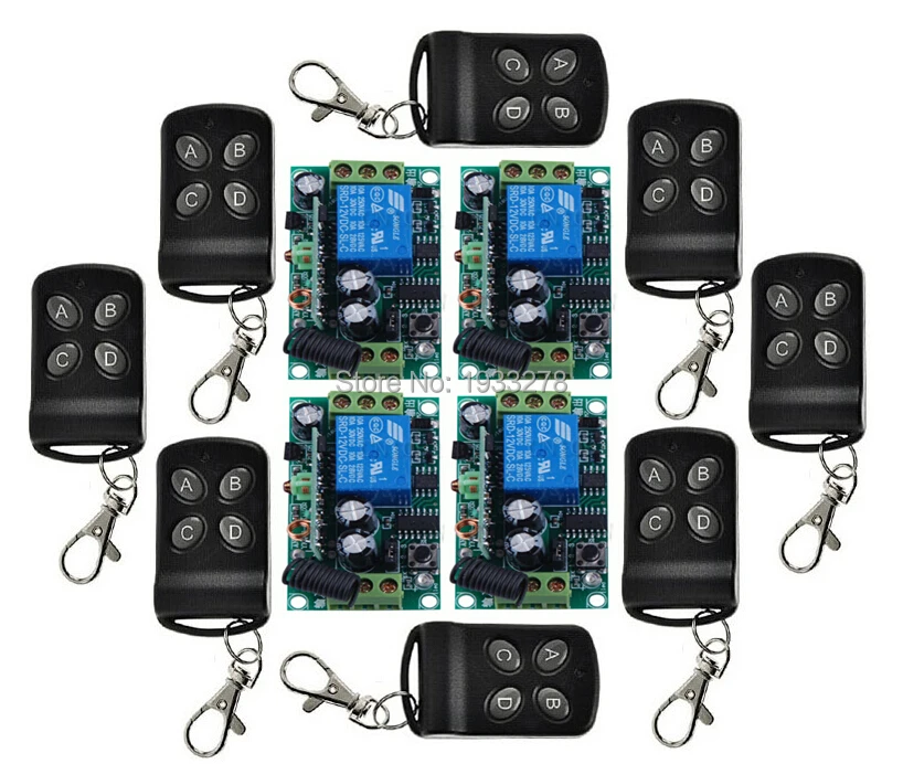 

RF Wireless Remote Control Switch System DC12V 1CH 8 pcs transmitter & 4 pcs receiver 100m Learning code