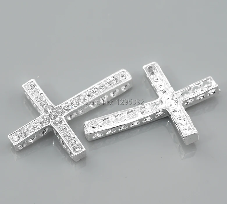 150Pcs Pendants Clear Rhinestone Cross Connectors Silver Plated Fashion Jewelry DIY Findings 36x25mm(1 3/8