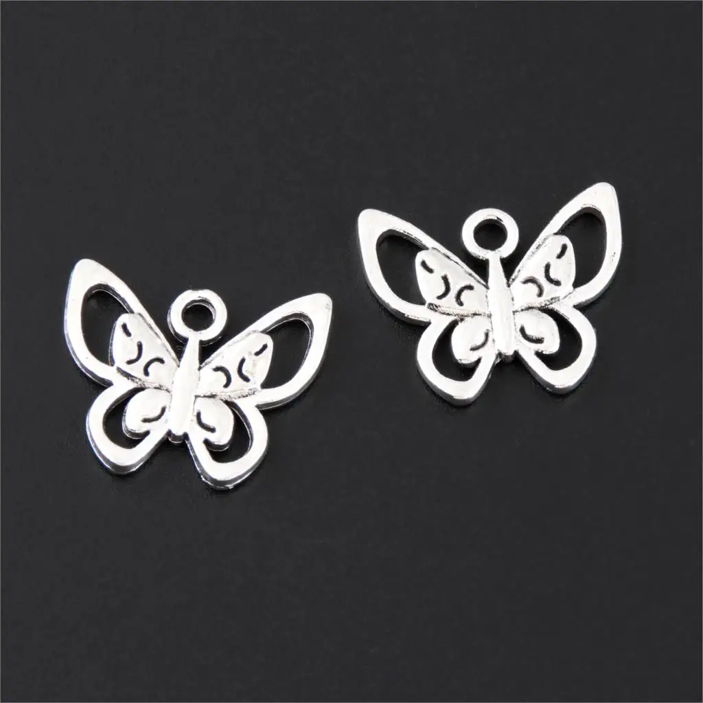 15Pcs  Silver Color Butterfly Charms Making Handcraft Animal Pendant Necklaces Components Jewelry Accessories 17X21mm A3315