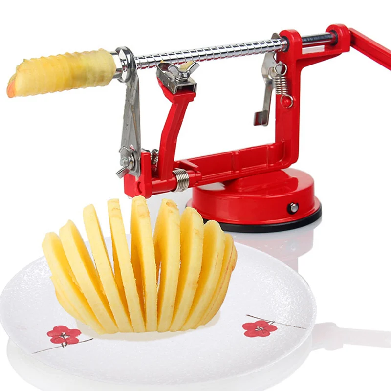 Fruit Apple Peeler Corer Slicer Slinky Machine Potato Cutter Kitchen Tool 3 in 1 (red)(00153)