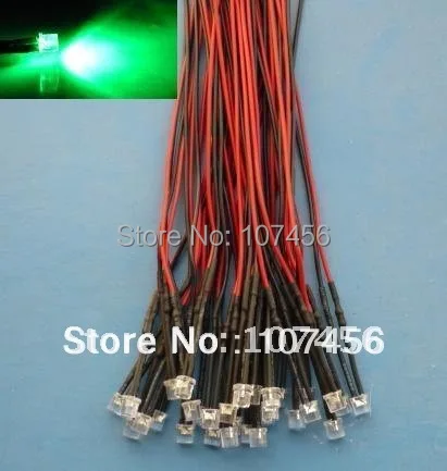 

Free shipping 100pcs Flat Top Green LED Lamp Light Set Pre-Wired 5mm 24V DC Wired