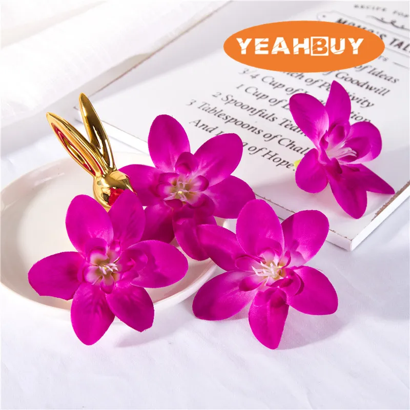 20pcs 8CM 16Colors Artificial Fake Silk Orchid Flower Head For Diy Flower Garland Headwear Wearth Decorative Accessory