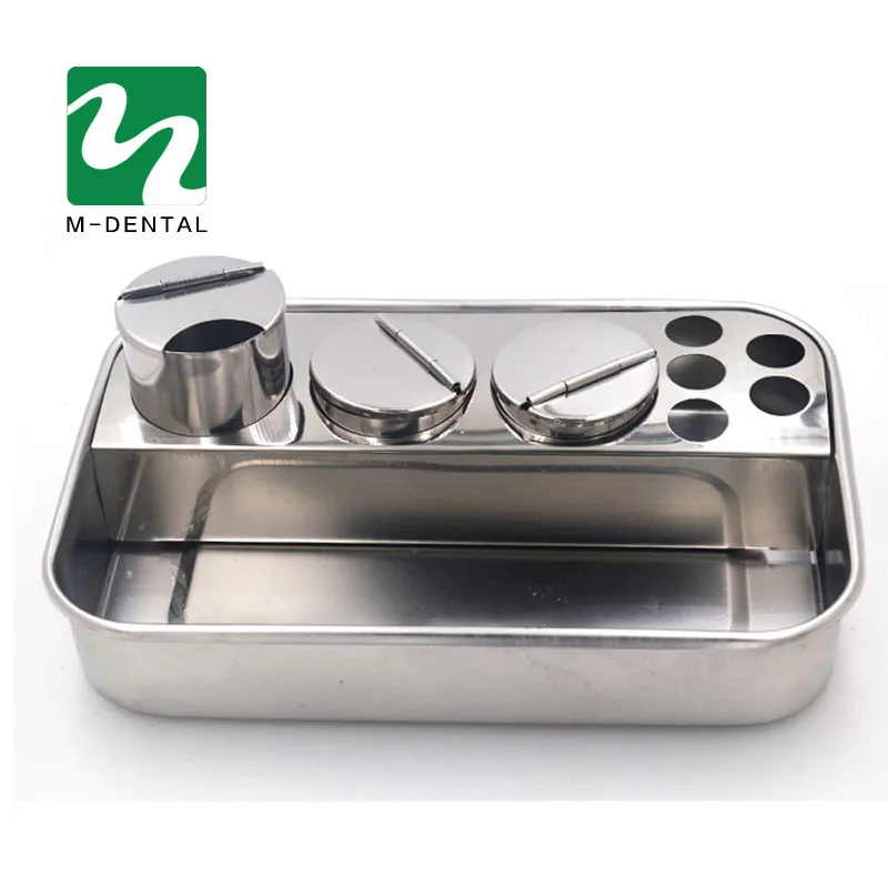 

1 Set Dental Stainless Steel Dental Instruments Storage Box Lab Instrument Dental Tray With 3 Bottles