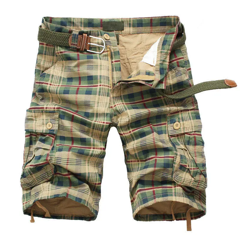 Shorts de praia xadrez casual masculino, calça curta militar camuflada, bermuda masculina macacão de carga, moda camuflada, 2024