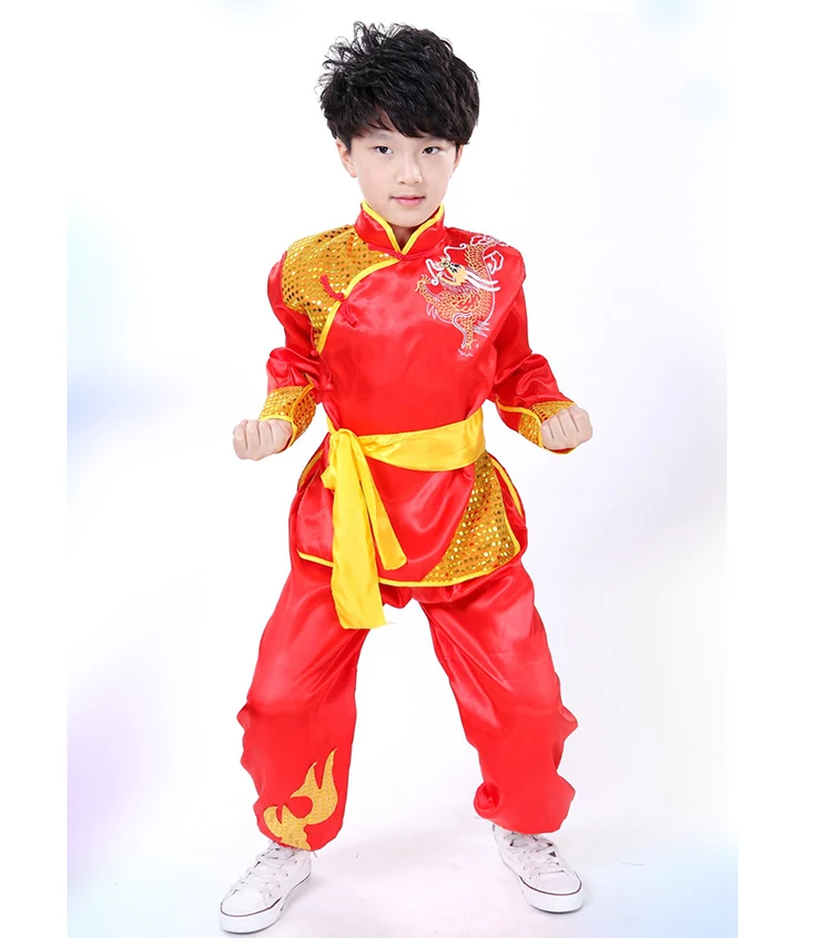 chinese costume red Children Traditional Wushu Uniform Suit for Kids kung fu girls clothes boy dance Boys Girls Performance Set
