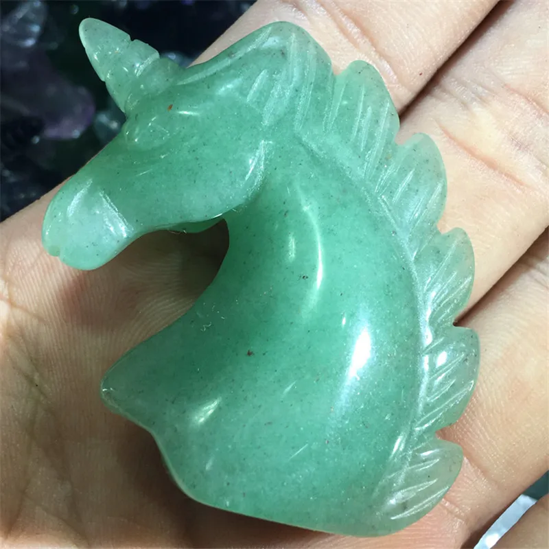 2 Inch Natural Aventurine Crystal Unicorn Ukiran Kuda Kepala Patung Koleksi