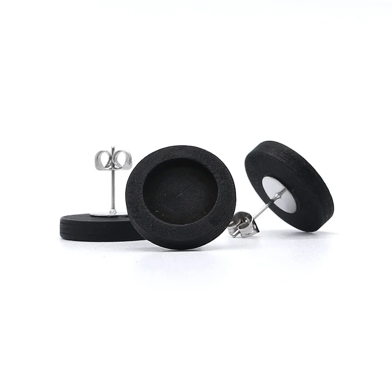 20pcs/lot Black Blank Wood Cabochon Earring Base Stainless Steel Post Stud Earrings Settings Fit 12mm for Diy Jewelry Findings