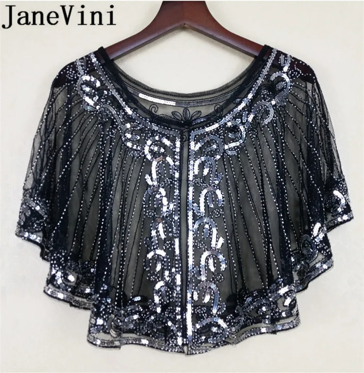 JaneVini-abrigo de lentejuelas plateadas para mujer, chal elegante con cuentas para bodas, fiesta de noche, Bolero, chaqueta, accesorios, 2019