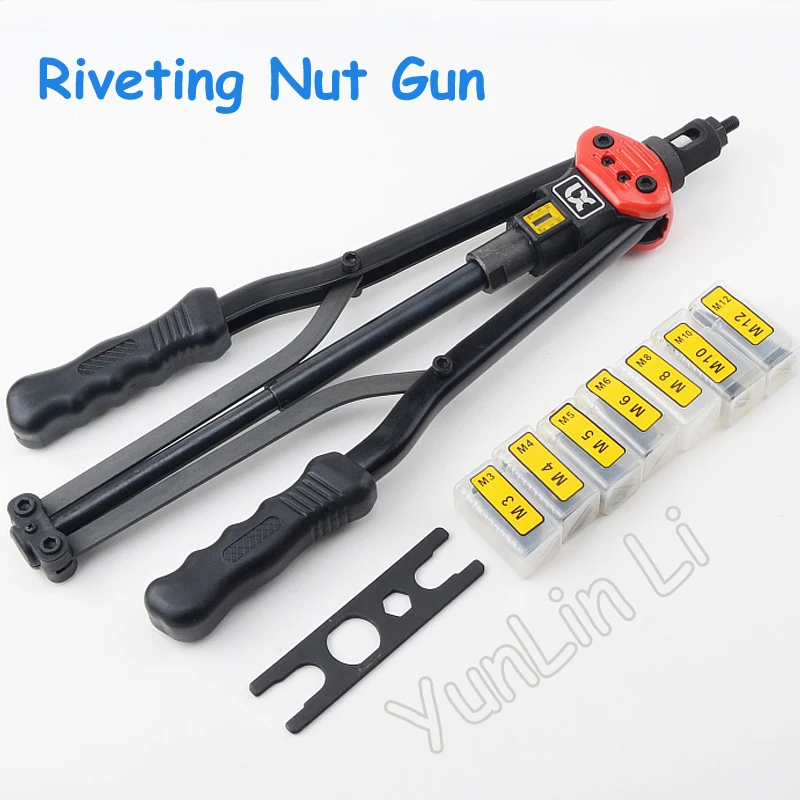 Hand Nieten Mutter Gun M3-M12 Hand Riveter Pull Niet Mutter Nieten Automatische Zurück Werkzeuge mit Hub Skala