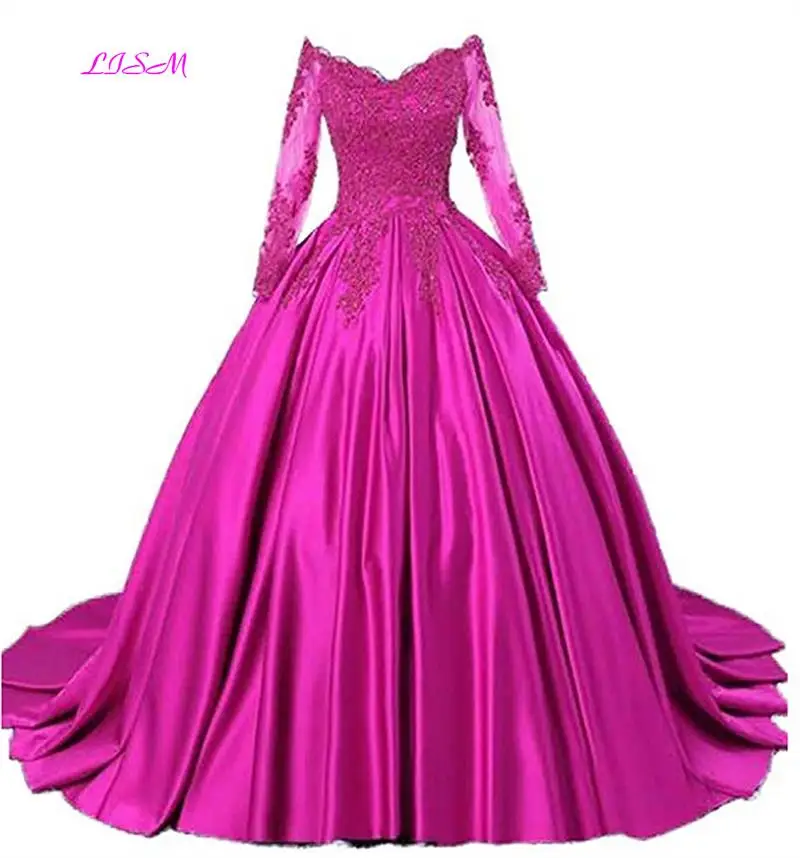 Luxus Ballkleid Quinceanera Kleid Burgund Off Schulter Appliques Pageant Kleid Lange Ärmel Geschwollene Plus Größe Formale Prom Kleider