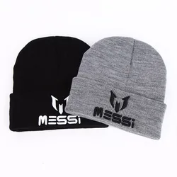 Gorro de fútbol de Messi para hombre y mujer, Gorros blancos, Gorros cálidos de punto, Gorros de lana, negro y gris, novedad de 2024