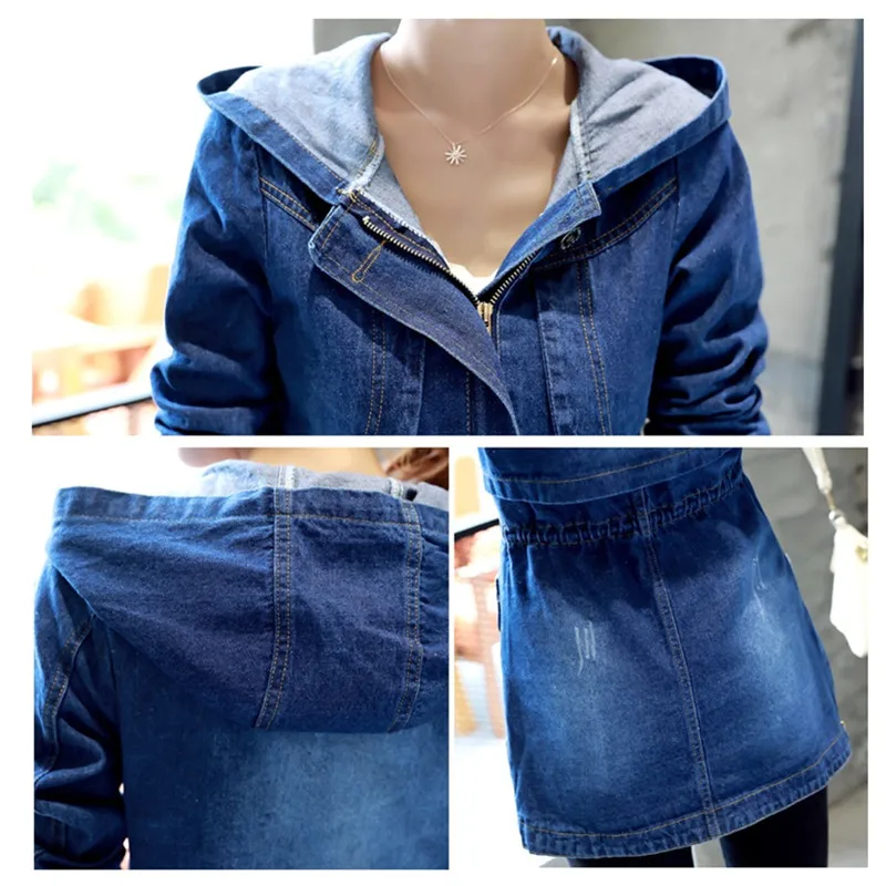 Hooded Denim Women Jackets Spring Autumn Loose Vintage Long-sleeved Jeans Jacket Casual Student Slim Denim Coat Plus size 5XL