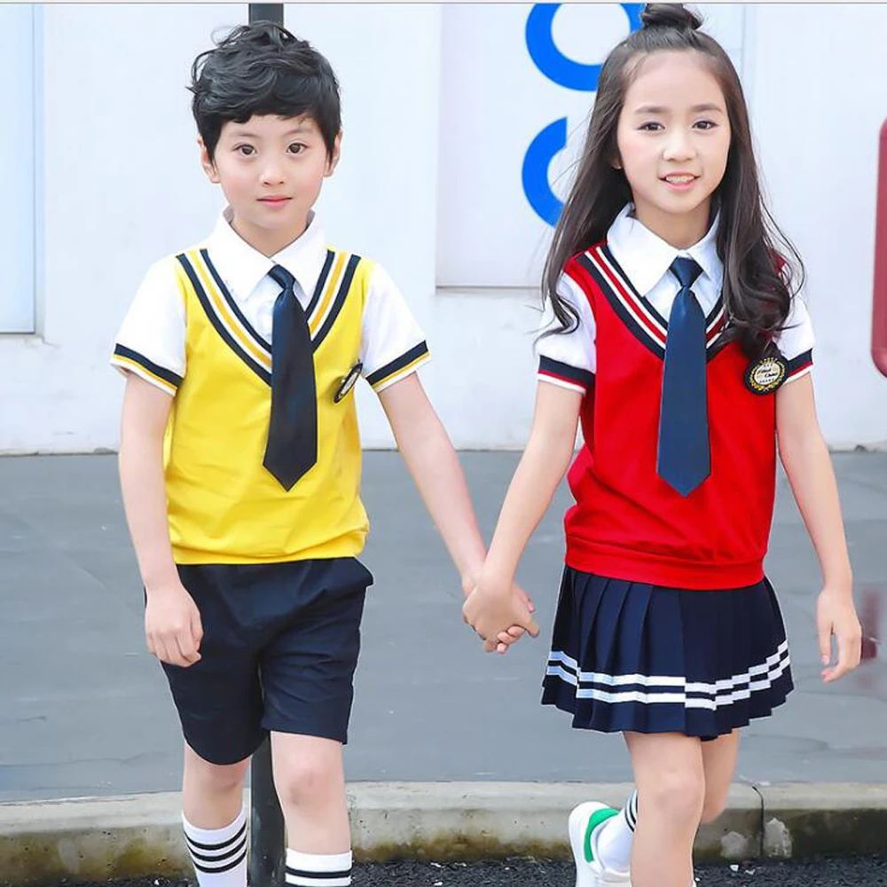 Colors Children Cotton Korean Japanese Student School Uniforms Girls Boys Kid Collar Shirt Top Pleated Skirt Shorts Tie Outfits