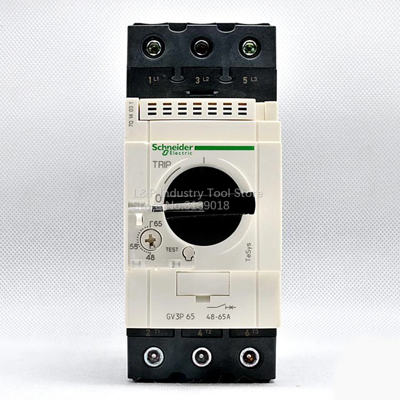 

Original Schneider Electricity GV3-P65 Motor Circuit Breaker Protection 940541 GV3P65 48-65A 3P Knob EverLink BTR Screw Terminal