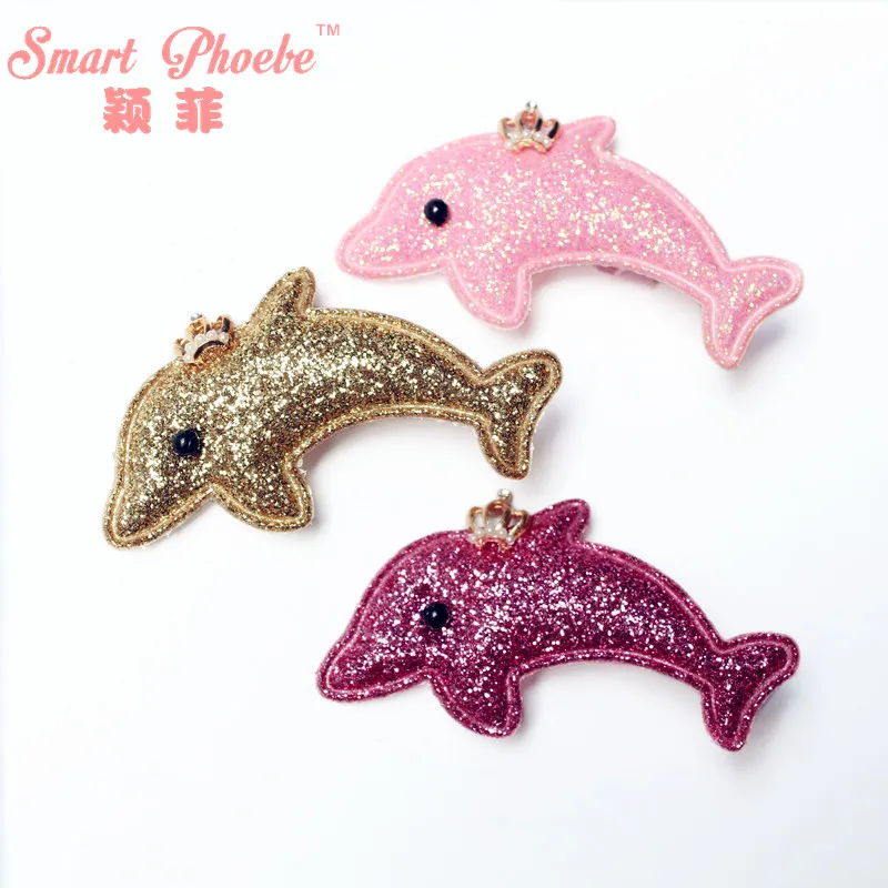 

Boutique 15pcs/3C Fashion Cute Glitter Crown Dolphin Hairpins Solid Kawaii Pearl Tiaras Whale Hair Clips Headwear Accessories