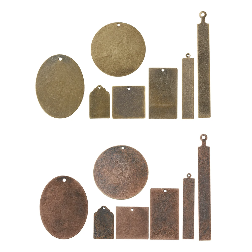 10pcs Antique Bronze Red Copper Brass Metal Blank Stamping Tag Necklaces Pendants Charms Jewelry Making DIY Square Round Oval