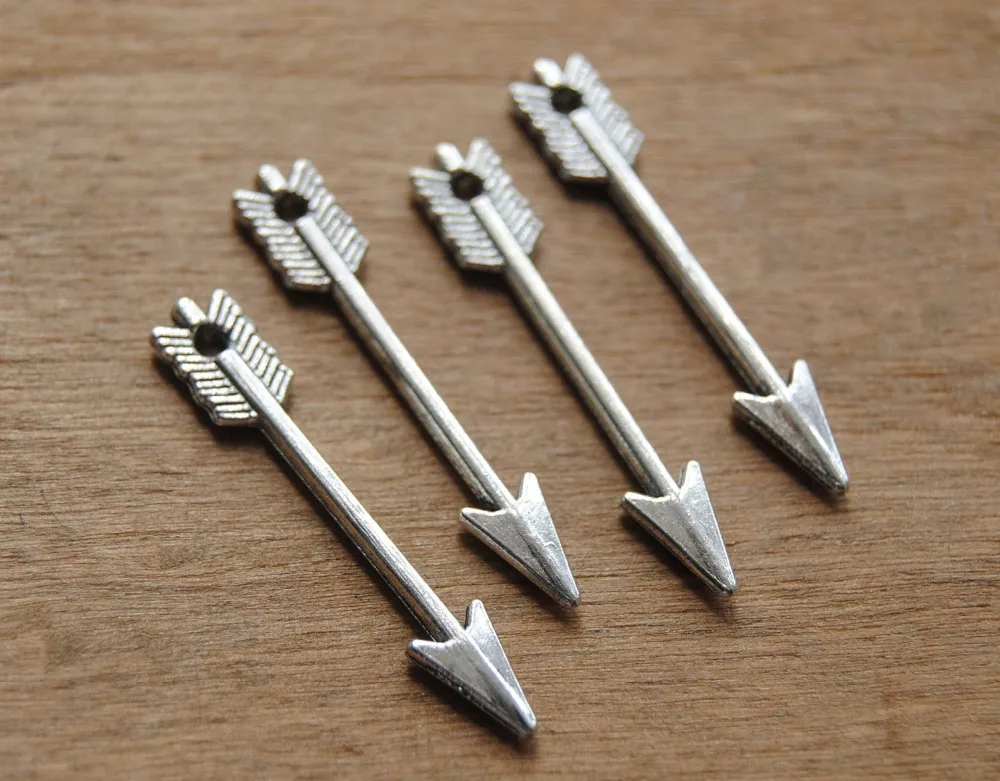 100 pcs  Silver Color and Bronze Metal Mini Bow and Arrow Charms Jewelry Findings 30mm A143