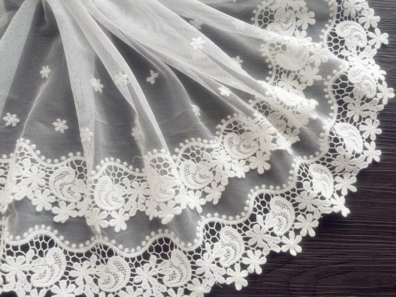 3D Cotton Embroidery Lace Trim, Double Layer Lace Fabric, Soft Gauze, DIY, 26cm Width, Off White, 1Yard per Lot