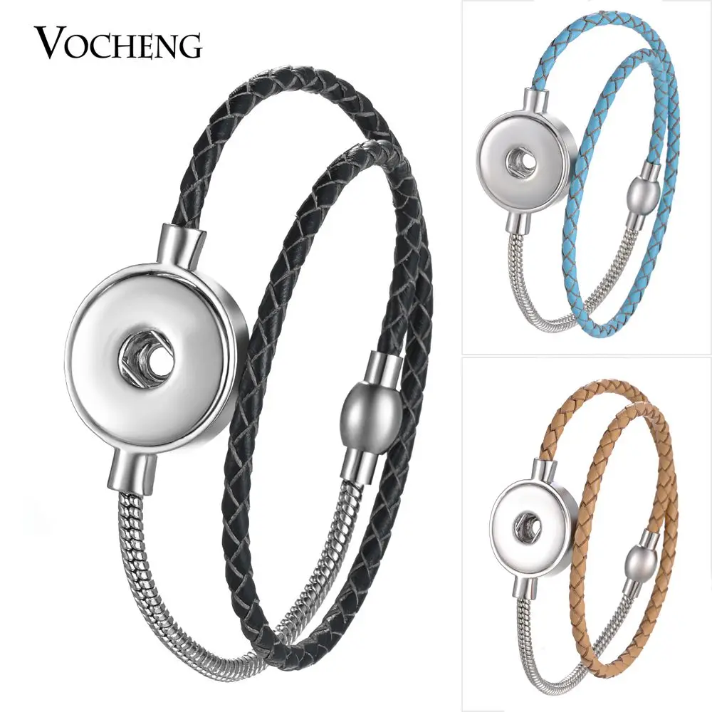 

10PCS/Lot Genuine Leather Bracelet Vocheng Ginger Snap Jewelry Stainless Steel Magnet Clasp for 18mm Button Charms NN-585*10