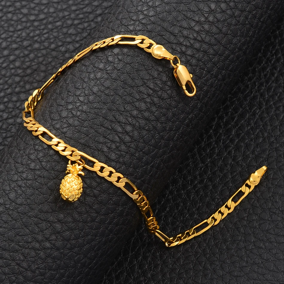 Anniyo Pineapple Bracelet and Anklet Gold Color Chain Link Bracelets for Women Men Girls African Hawaii Guam Micronesia @211006