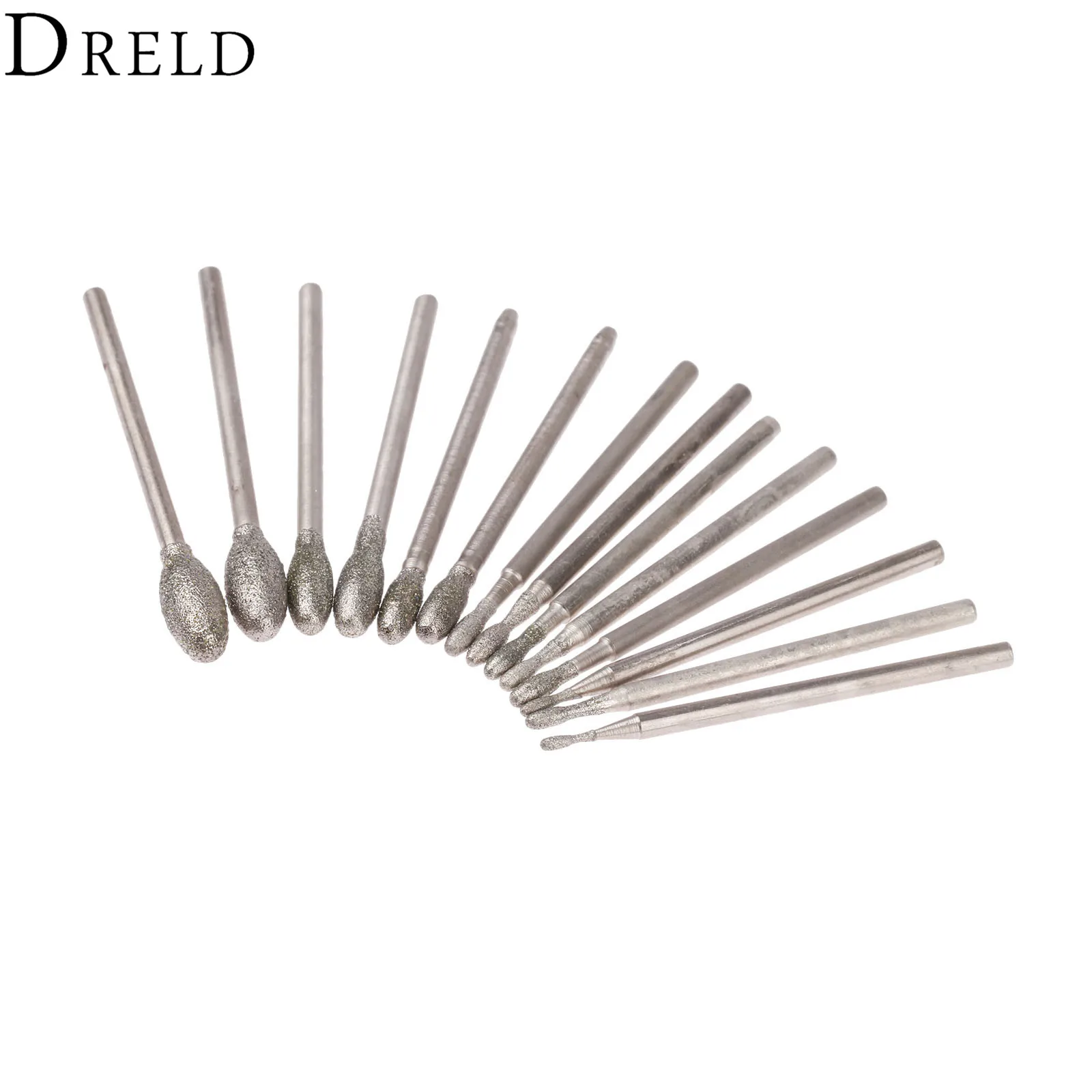 

DRELD 14Pcs Dremel Accesories Oval Diamond Grinding Head Burrs Bits 2.35mm Shank Jade Stone Carving Polishing Engraving Tool