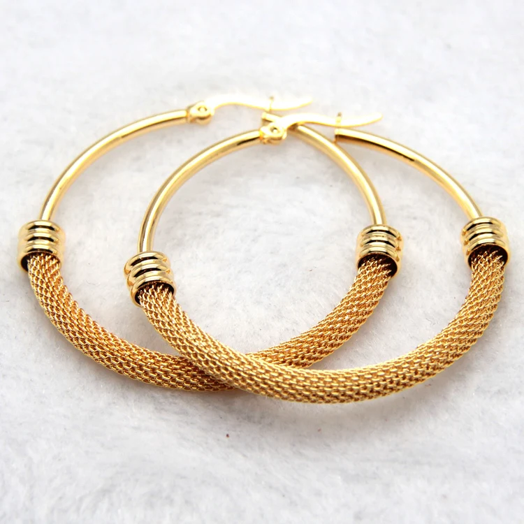 Brand Earrings For Women Fashion Jewelry Gift Wholesale Trendy 2 Colors Gold Color/White Gold  Color Net Round Hoop Earrings