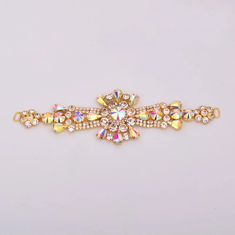 JUNAO 45x180mm Sewing AB Crystal Flatback Glass Rhinestones Chain Flower Strass Applique Bikini Belt Jewelry For Dresses