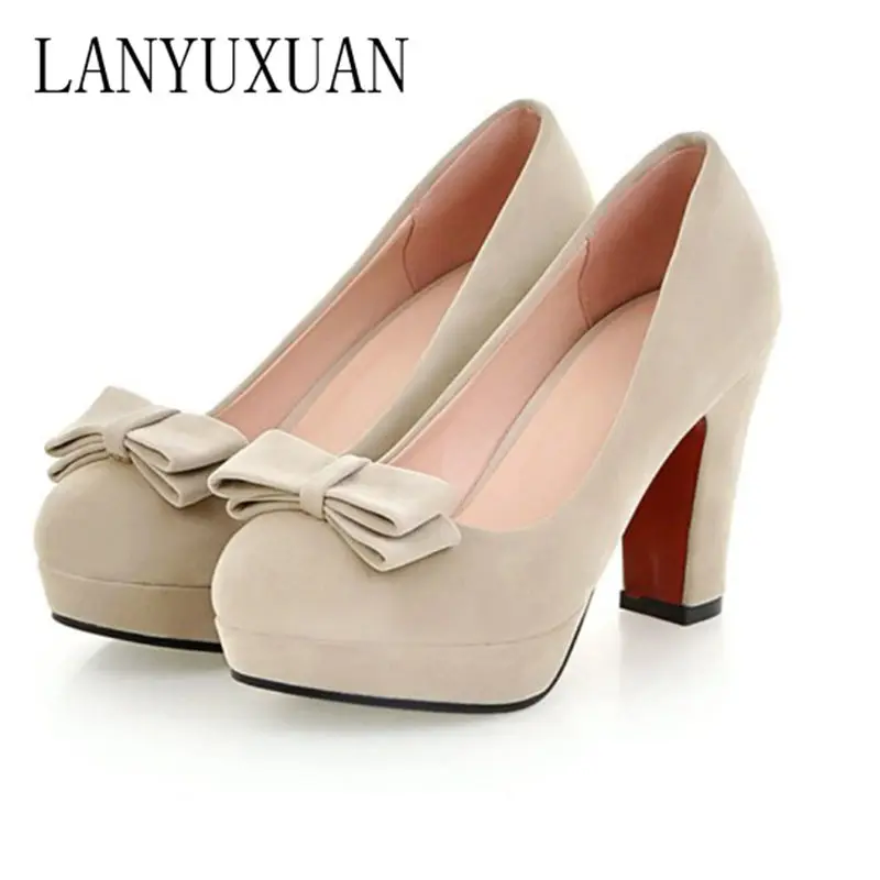 LANYUXUAN Big Size 34~43 Shoes Woman High Heels round toe Pumps sweet wedding shoes Zapatos Mujer sapatos femininos 215-3